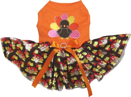 Vista 5 de Petitebella Vestido de cachorro de pavo arcoíris (marrón/naranja, talla XS)