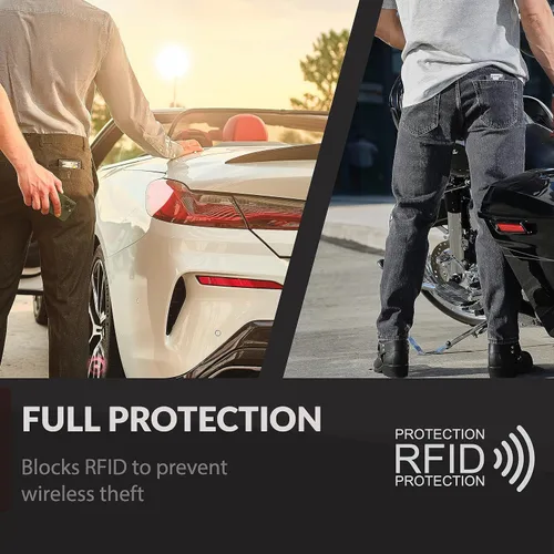 Vista 7 de FORCEW Paquete de 2 soportes para tarjetas de crédito para hombres Cartera desplegable con bloqueo RFID (placa trasera forjada del Pacífico)