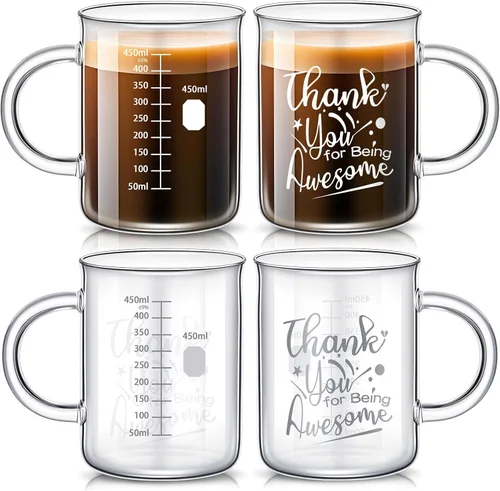 Vista 7 de Hsei 1 paquete de 16 oz taza de taza de cafeína molécula de cafeína con asa vaso graduado taza de café taza de café de vidrio borosilicato taza