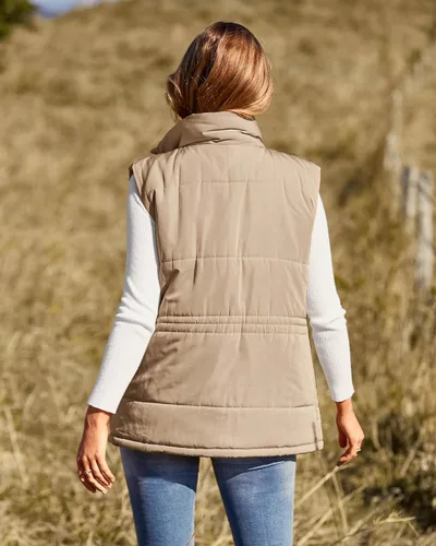 Vista 5 de BTFBM Chaleco casual para mujer, con botones, con cremallera, acolchado, con cordón, sin mangas, con bolsillos