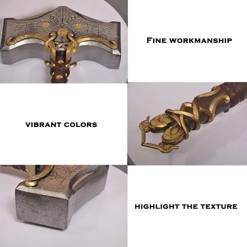 Vista 3 de Mjölnir - Martillo decorativo de anime de 17 pulgadas con base de exhibición para decoración del hogar, cosplay, colección