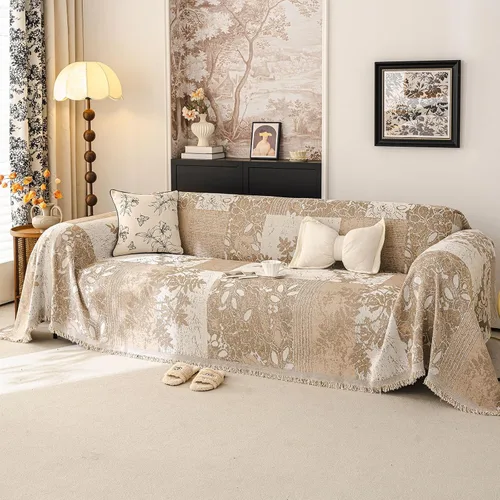 Vista 22 de DREAMINGO Funda para sillón reclinable con estampado floral verde y botánico de jacquard, 1 cojín, acogedora funda de felpilla para sala de estar