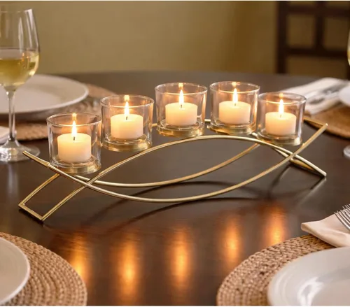 Vista 13 de Seraphic - Porta velas arqueado de hierro para decoración de centro de mesa con portavelas largo para bodas, patio, cocina, comedor y mesas de café