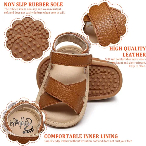 Vista 4 de HONGTEYA Sandalias para bebés y niñas de 0 a 24 meses, zapatos de verano para bebés, suela de goma antideslizante, zapatos de caminar para bebés