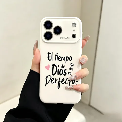 Vista 2 de Funda para iPhone 17 Pro Max 16 15 14 13 12, "El Tiempo de Dios es Perfecto", con versículo bíblico, protección completa de lente (beige, iPhone 12)