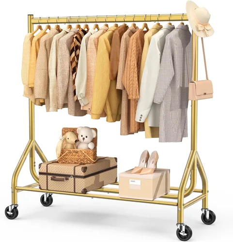Vista 11 de EAGMAK - Perchero resistente para ropa con capacidad de carga de 420 LBS, perchero enrollable para ropa con ruedas bloqueables, perchero de metal