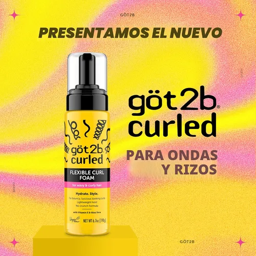 Vista 2 de Got2B Espuma Rizadora Flexible, 6.7 onzas líquidas, mousse para el cabello para control del encrespamiento y protección térmica, sujeción ligera