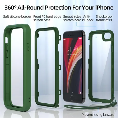 Vista 3 de WXR Funda para iPhone SE 2022/2020, iPhone 8/7/6S/6, parachoques de silicona suave y parte trasera e interior de policarbonato duro transparente
