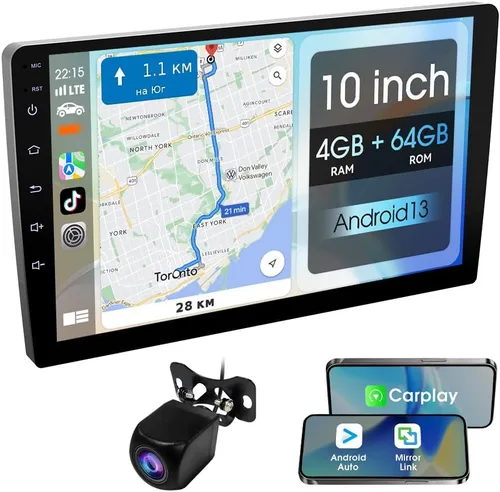 Vista 9 de Haudio - Pantalla de coche de doble din de 10.1 pulgadas, con CarPlay inalámbrico y Android Auto, estéreo de coche con pantalla táctil HD y Mirror