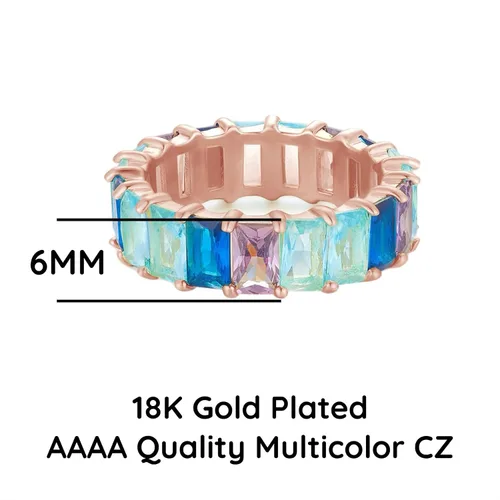Vista 2 de AFFY Anillo Eternity Rainbow, chapado en oro rosa de 18 quilates, piedra preciosa creada, anillo arcoíris, anillo apilable, anillo de boda