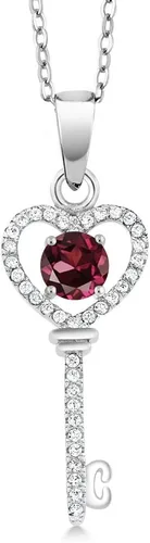 Vista 41 de Gem Stone King Collar con dije de llave de corazón para mujer, plata de ley 925, piedra natal de piedras preciosas, redondo de 0.197 in, con cadena