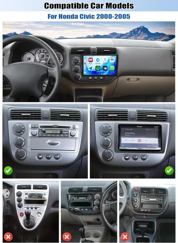 Vista 2 de Qualcomm 8-Core 4G+64G Estéreo de coche para Honda Civic 2001 2002 2003 2004 2005 con CarPlay Android Auto 9 "IPS pantalla táctil Android 15 Radio