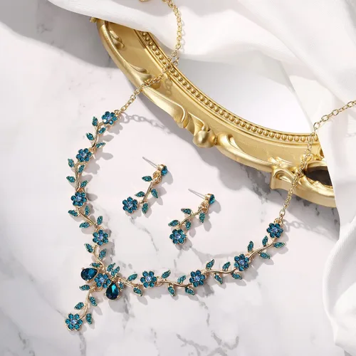 Vista 3 de BriLove Juego de collar con colgante de cristal y flores para mujer, joyería de boda para novia, Cristal Metal