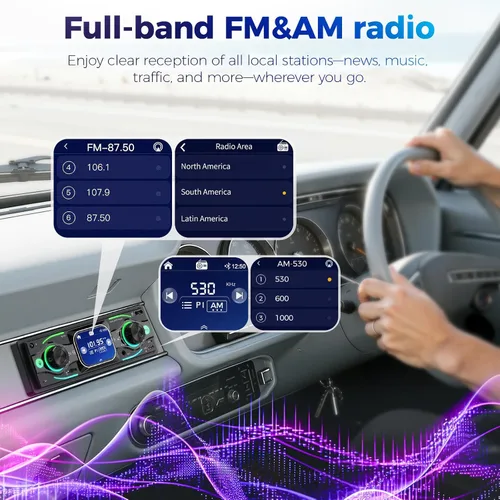 Vista 5 de Estéreo de coche DIN sencillo con pantalla táctil, audio Bluetooth, receptor de radio para coche, entrada dual MP3/USB/SD/AUX, carga rápida