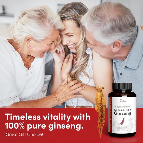 Vista 8 de Ginseng rojo coreano (raíz de 6 años) (ginsenósido mejorado) 120 cápsulas veganas