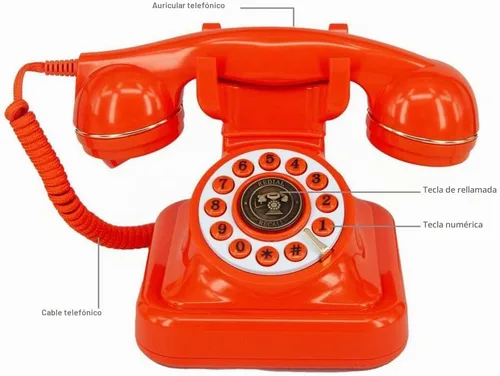 Vista 5 de Teléfonos de línea terrestre para el hogar Teléfono con botón de marcación antiguo, utilizado para oficina hotel y hogar. (naranja)