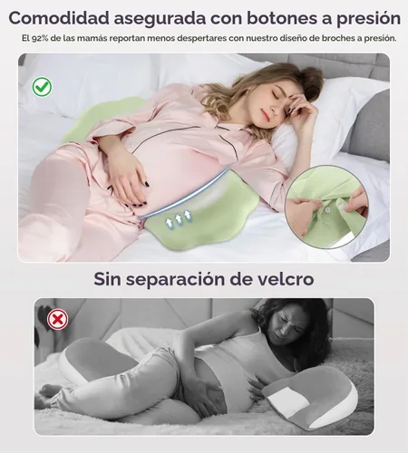 Vista 6 de Almohadas de embarazo para dormir, almohada de espuma viscoelástica de maternidad con soporte para la espalda, vientre y caderas, almohada de viaje