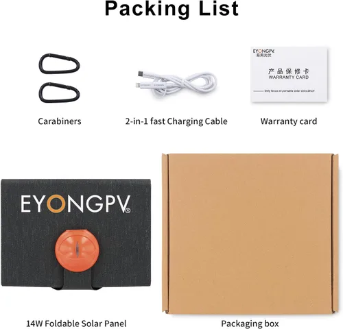 Vista 7 de EYONGPV Panel solar plegable portátil de 14 W y cargador solar con salida USB-C Croc-Eye, cargador solar compacto impermeable IP67 para teléfonos