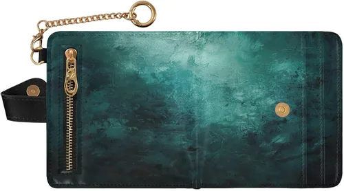 Vista 2 de Qilmy Hunter Green Texture Compact Women's Wallet - RFID Blocking Bifold Card Case PU Leather Slim Travel Wallet with Zipper Coin Pocket, ID Window