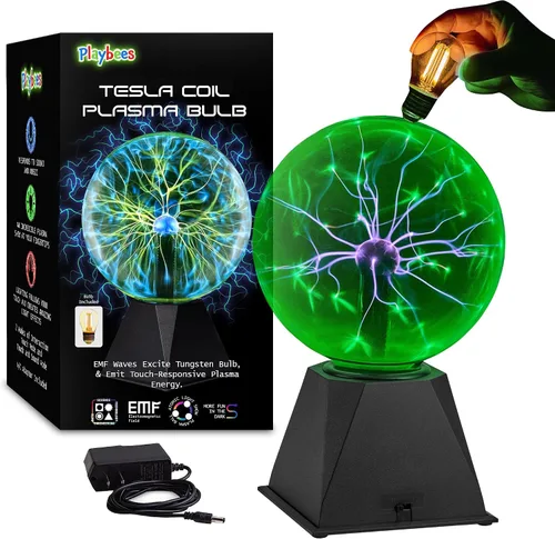 Vista 9 de Playbees Bola de plasma púrpura – 7 pulgadas – Bombilla de bobina Tesla electricidad estática en un globo de vidrio presurizado al vacío, nebulosa