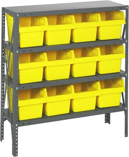 Vista 324 de Quantum QSBU-245BK Heavy Duty Shelving Unit with (7) Shelves and (24) QUS245 Black Bins for Garage Warehouse Storage Distribution 400 lb Load