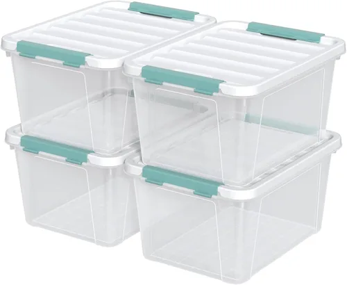 Vista 8 de Readsky Paquete de 4 cajas de plástico transparente de almacenamiento de 14 cuartos de galón con tapa y asa, organizadores apilables para el hogar