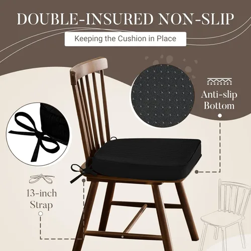 Vista 5 de Basic Beyond Cojines para sillas de comedor, 4 unidades, cojines para sillas de cocina en forma de D con lazos, juego de 4, cojines de asiento