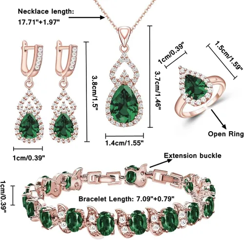 Vista 6 de LMXXVJ - Juego de joyas para mujer, collar chapado en platino, anillo abierto, aretes y pulsera, para cumpleaños, aniversario, Día de la Madre
