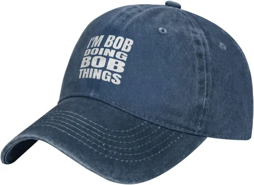 Vista 10 de Gorra de béisbol con texto en inglés "I'm Bob Doing Bob Things Distressed Dad", gorra de béisbol para hombre de los años 90, de mezclilla lavada
