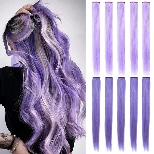 Vista 7 de Extensiones de cabello con clip de colores, 8 piezas de cabello sintético liso con reflejos azules y verde azulado