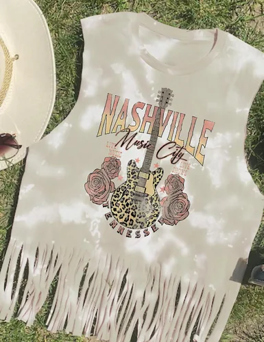 Vista 2 de Nashville - Camiseta sin mangas para mujer, diseño de festival de música country, estampado gráfico, sin mangas, Nash Music