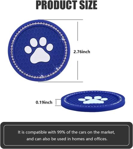 Vista 2 de Kewucn Bling Paw - Portavasos para automóvil, 2 posavasos antideslizantes para auto, tapete decorativo con diamantes de imitación de cristal