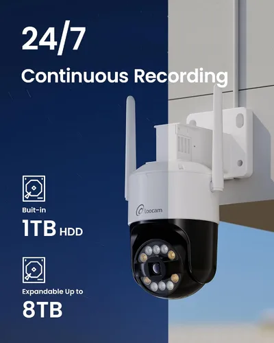 Vista 8 de Loocam PoE Sistema de Cámara de Seguridad Inalámbrico 4K con 8CH NVR 1TB HDD Wi-Fi 6 Tech, 4K UHD Wireless Cameras, 355° Pan 95° Tilt, Light &