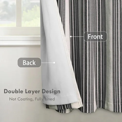Vista 3 de DriftAway Chris Linen - Cortinas opacas con capa térmica y reductora de sonido, 63 pulgadas de largo para dormitorio, cortinas estampadas a rayas