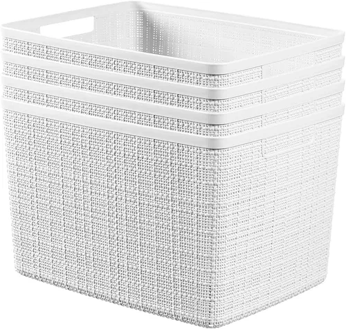 Vista 28 de Curver Juego de 6 cestas decorativas de plástico de yute mediano de 12 litros, para organización y almacenamiento, contenedores perfectos para Negro