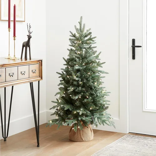 Vista 4 de árbol de arpillera National Tree, de 4 pies, con 150 luces transparentes (ED3-300-40) 150 Clear Lights,643 Tips, Burlap Base, Artificial, Green