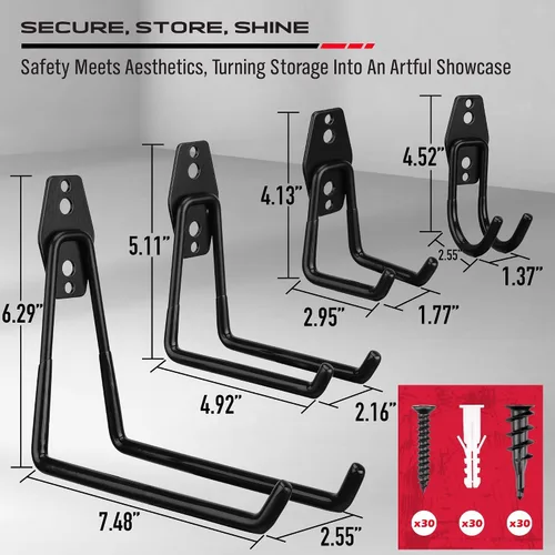 Vista 7 de Conjunto de surtido de gancho de pared para almacenamiento de herramientas de garaje: 15 piezas de gancho grande resistente organizador