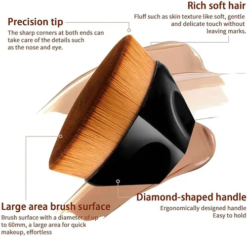Vista 3 de Brochas para Base De Maquillaje, Cepillo De Maquillaje Con Tapa Plana con Estuche de Almacenamiento, Cepillo de Base Kabuki de parte superior plana