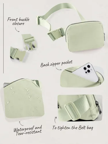 Vista 5 de ODODOS Minicangurera unisex con correa ajustable; pequeña bolsa de la cintura para entrenamiento, correr, viajes y senderismo, DESERT SAGE