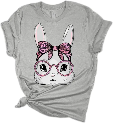 Vista 3 de Camiseta de Pascua con cara de conejo para mujer, lindas camisetas con gráficos divertidos