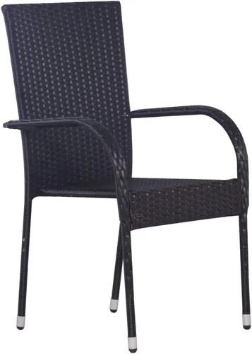 Vista 4 de 2 sillas de comedor de ratán para patio, sillas de patio apilables para exteriores, ratán de polietileno con reposabrazos y marco de acero, juego
