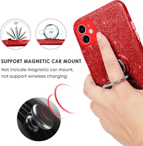 Vista 3 de Funda para iPhone 11, funda para iPhone 11, delgada, brillante, suave, TPU a prueba de golpes, anillo protector de protección híbrida para niñas