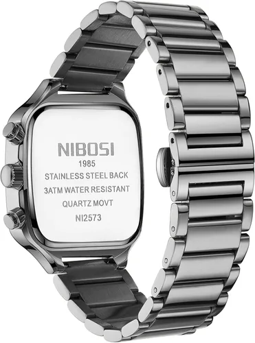 Vista 4 de NIBOSI Reloj de cuarzo para hombre, cronógrafo, cuadrado, dorado, resistente al agua, para negocios, militar, deportivo, acero inoxidable, fecha