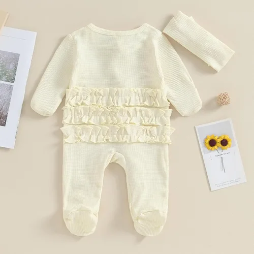 Vista 7 de Ropa para bebé recién nacida, con volantes, con cremallera, para llegar a casa, ropa de otoñoinvierno de 0 a 12 meses