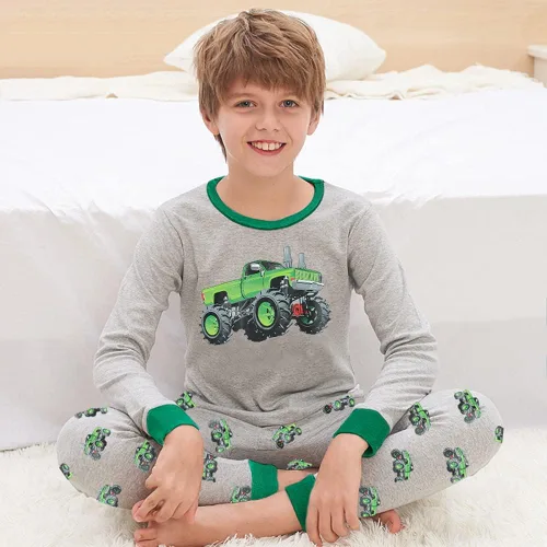 Vista 2 de Little Hand Pijamas de algodón para niños pequeños, diseño de dinosaurio, planetas, 2 piezas, ropa de dormir, conjuntos de ropa de dormir de 2 a 7