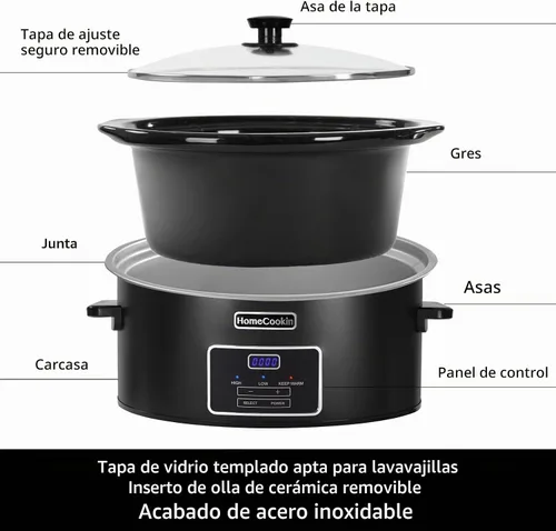 Vista 3 de HOMECOOKIN olla de cocción lenta programable de 6 cuartos de galón, electrodomésticos de cocina, pequeño electrodoméstico de cocina perfecto