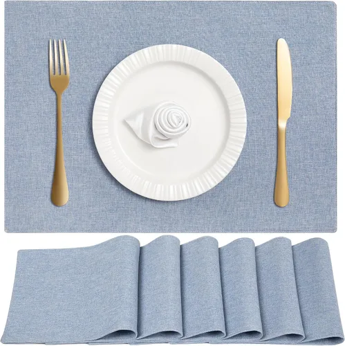 Vista 10 de Juego de 6 manteles individuales de tela de lino de doble capa, tejido de algodón, para decoración de mesa de cocina, casa de campo, resistentes al