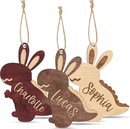 Vista 14 de Etiquetas personalizadas para cesta de Pascua con nombre, conejo de Pascua, cereza, etiquetas de nombre de Pascua personalizadas, regalos de conejo