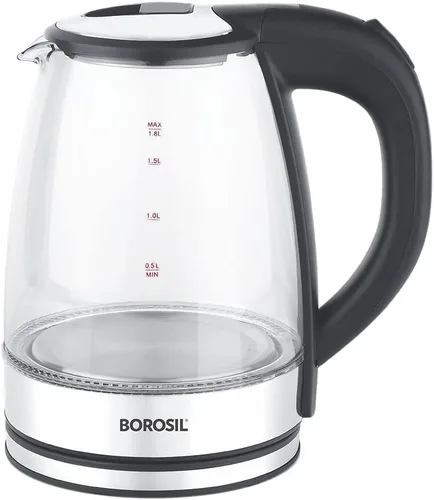 Vista 2 de Borosil Hervidor eléctrico de vidrio, vidrio de borosilicato, cable extralargo, protección contra ebullición, base giratoria de 360°, 1.8 L