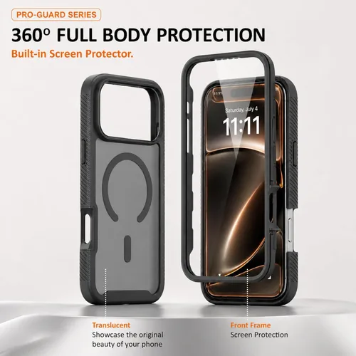Vista 6 de Funda para iPhone 18 Pro Max y iPhone 17 Pro Max, color negro Protector de pantalla integrado, compatible con MagSafe, protección de cuerpo completo